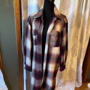 Plaid Long Sleeve Shirt - Red and White